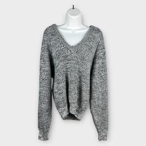 Vintage Men's Store Sweater Heather Black White V-Neck Medium Acrylic